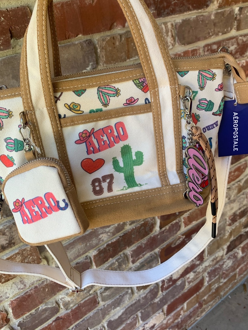 NWT Aeropostale Western Rodeo Cowgirl mini tote bag with a coin purse boot charm